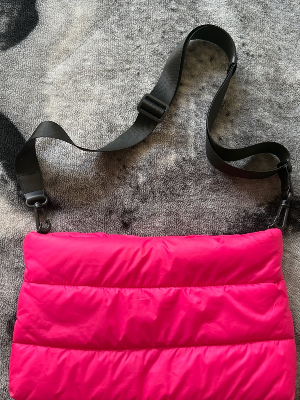 Nordstrom Bright Pink Puffer Crossbody with Black Strap